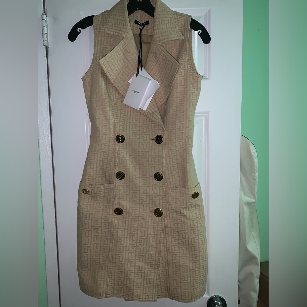 NWT $2550 Balmain Monogram Double Breasted Blazer Mini dress Minidress
